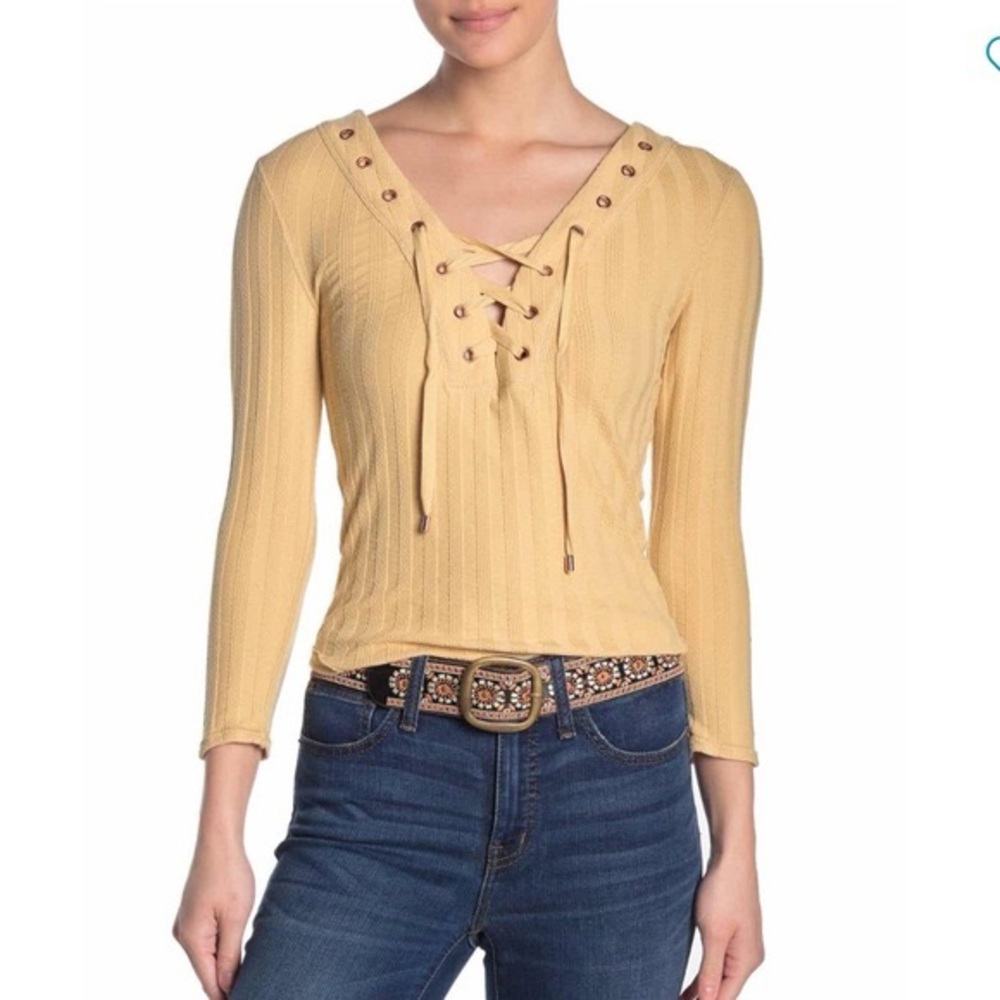 Free People Ice Cold Ribbed Top in Sun Fade(beige tan) Womens S very stretchy
